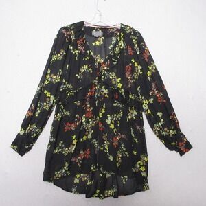 Anthropologie Top Tunic XS Black Floral Ruffle Whimsigoth Sheer Coquette Jamison